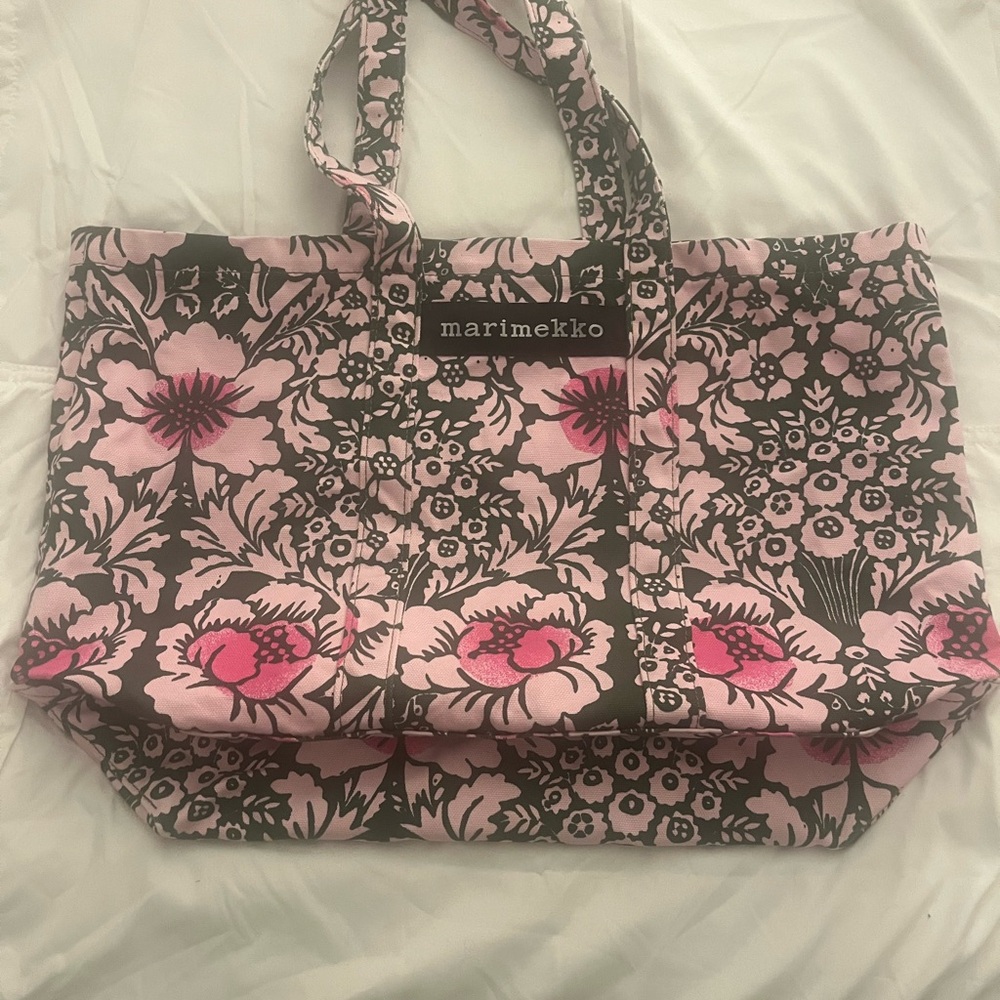 Marimekko Black and Pink Floral Tote Bag